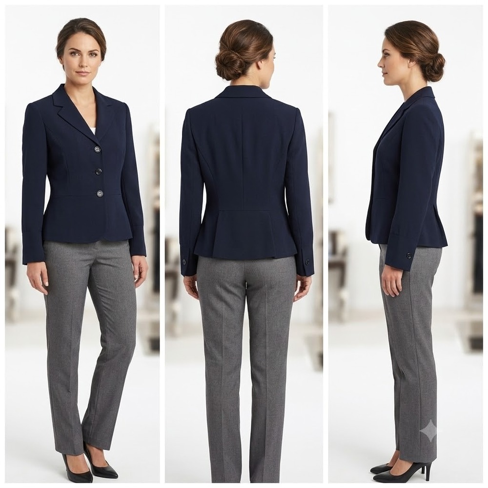 H&W Peplum Style Suit Blazer Womens 10P Black Single Breasted Classic Career